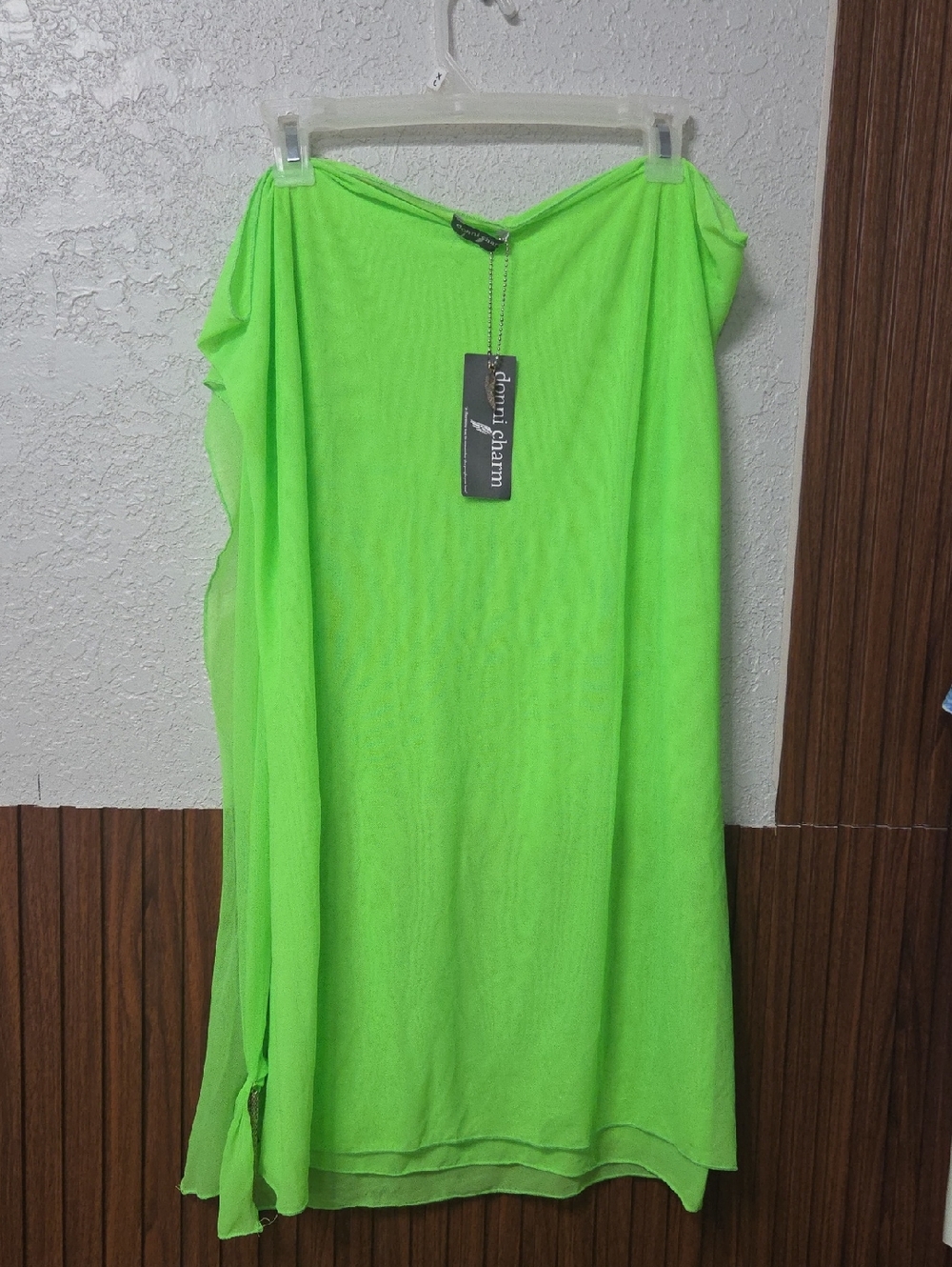 NWT Donni Charm Neon Lime Green Mesh Swim Cover-Up Pareo 72 In